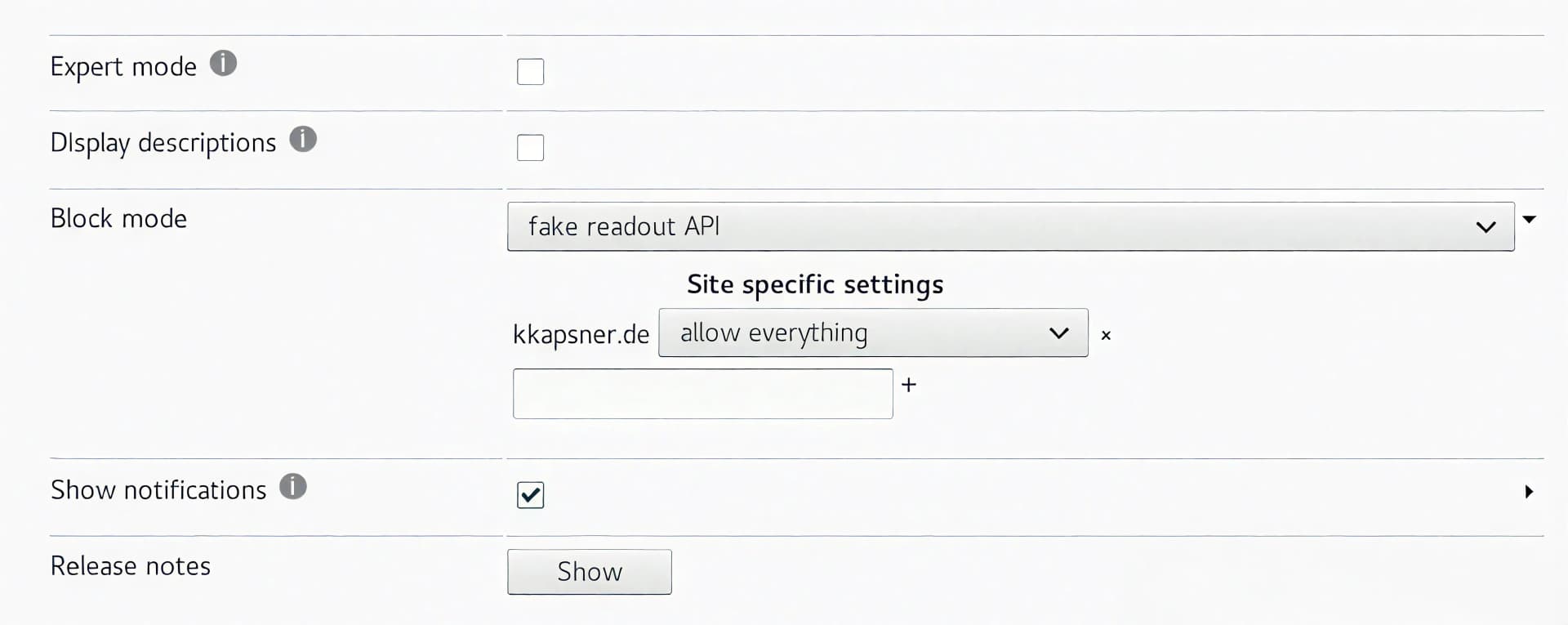 CanvasBlocker Configuration Panel
