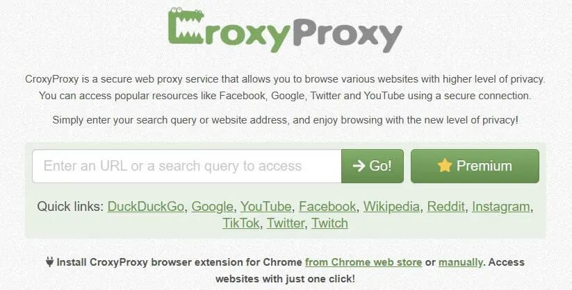 CroxyProxy homepage with URL input