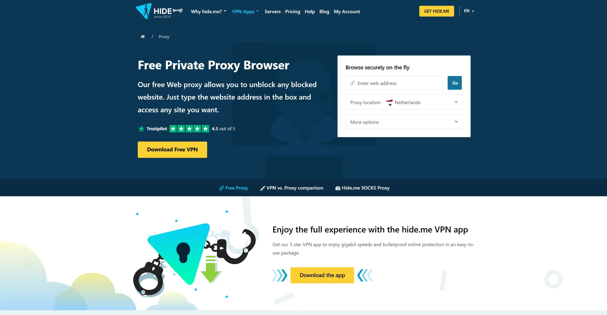 Hide.me homepage 