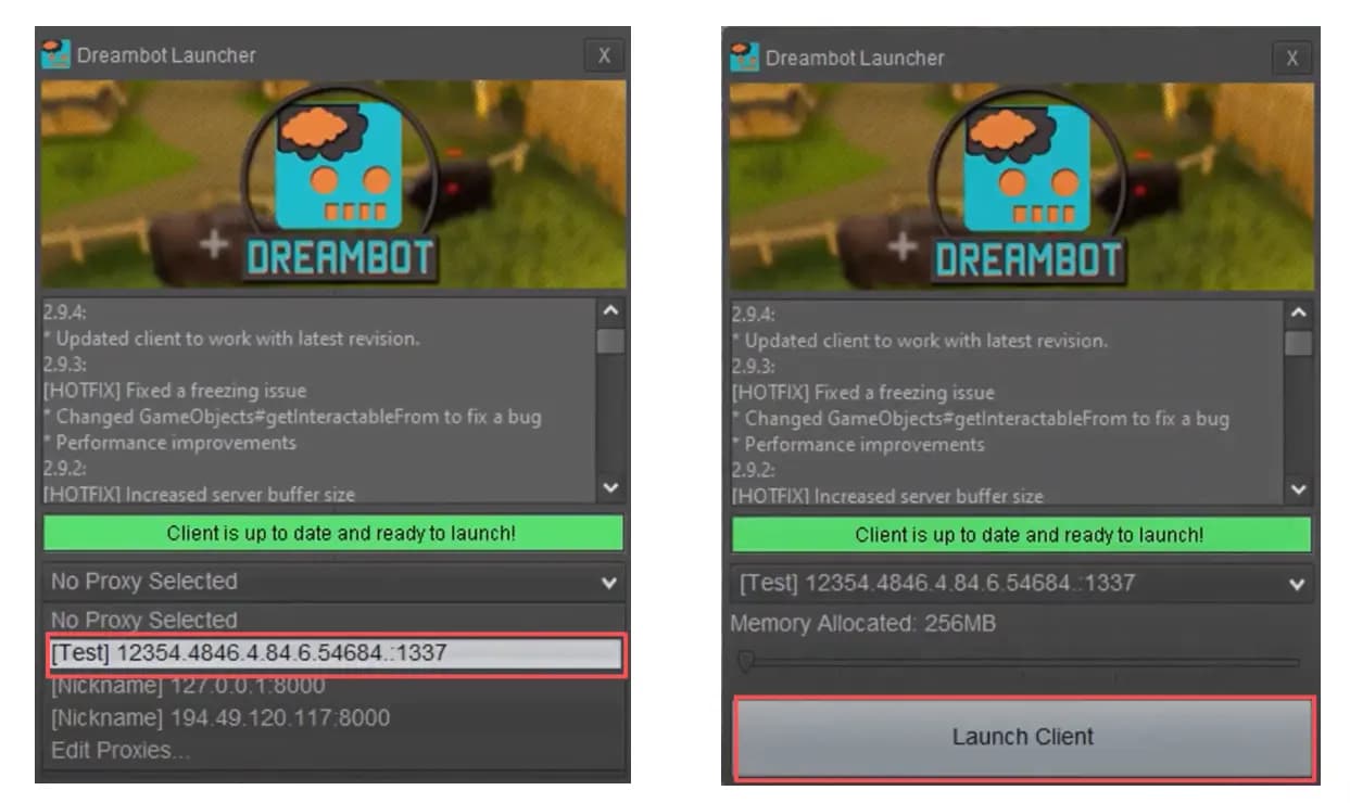 DreamBot proxy settings Launch