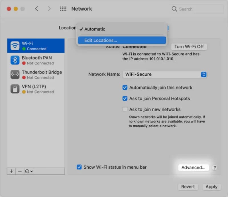 Click Advanced on Mac