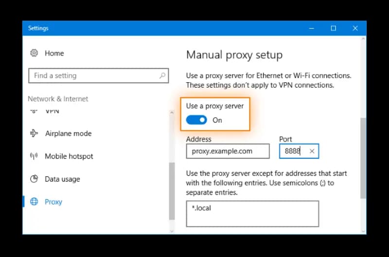 Toggle Use A Proxy Server On