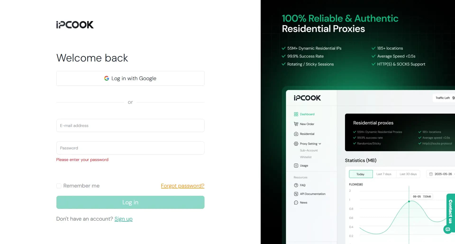 IPcook Login Page