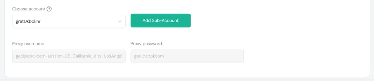 IPcook Proxy Credentials Choose Account