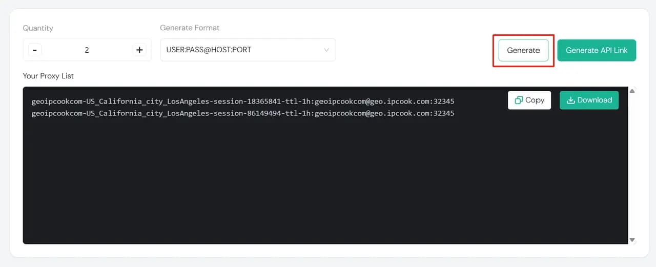 IPcook Setup Generate Proxy