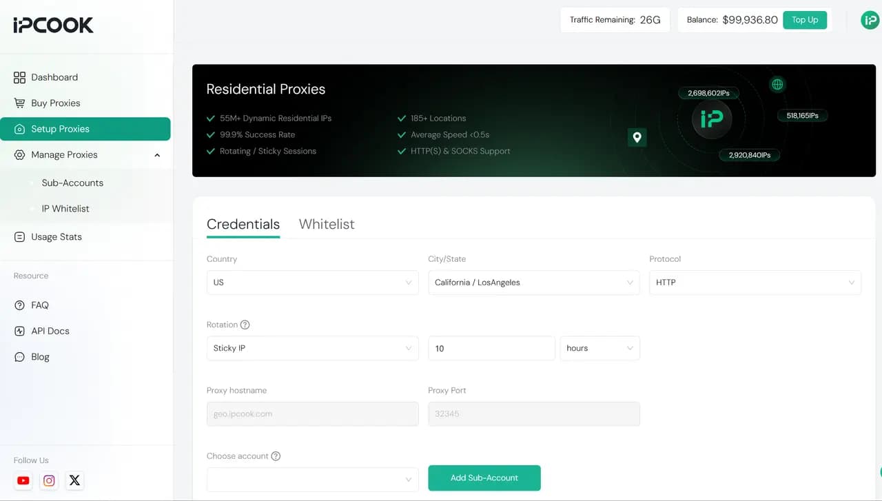 IPcook Setup Proxies Page