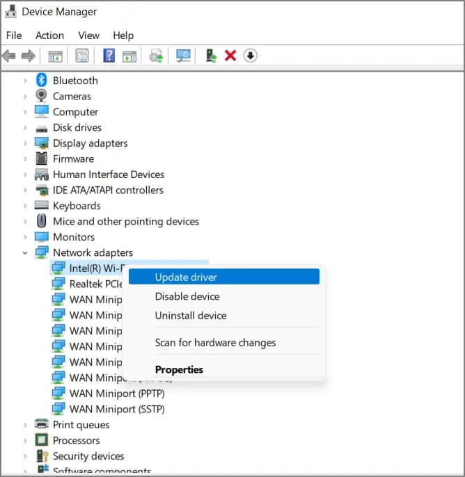 Windows Device Manager updating network adapter driver