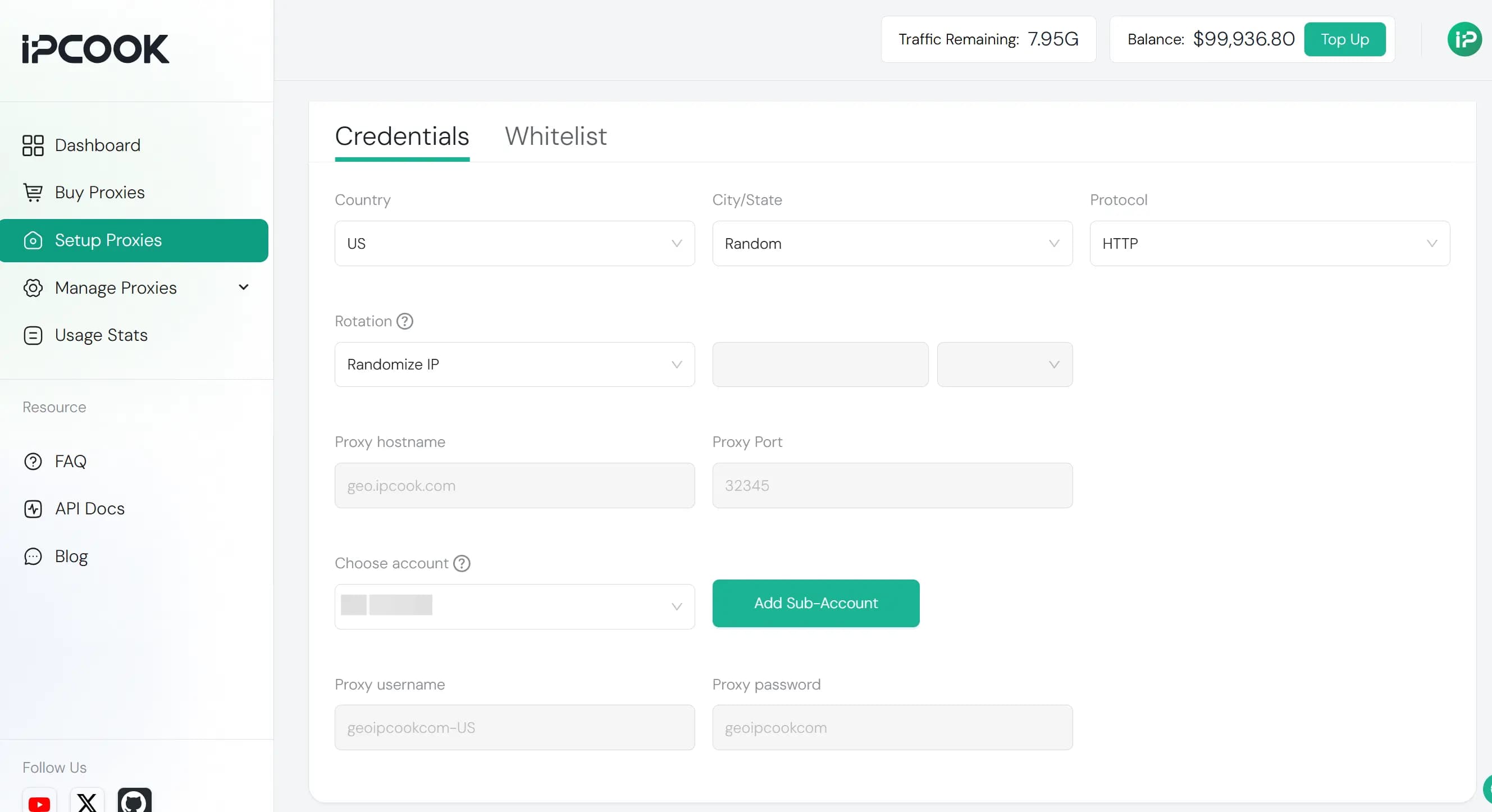 IPcook proxy setup page