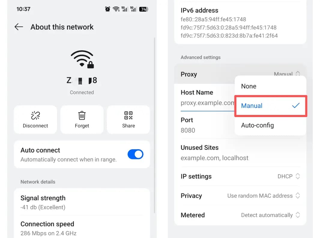 Android Wi-Fi proxy manual setup