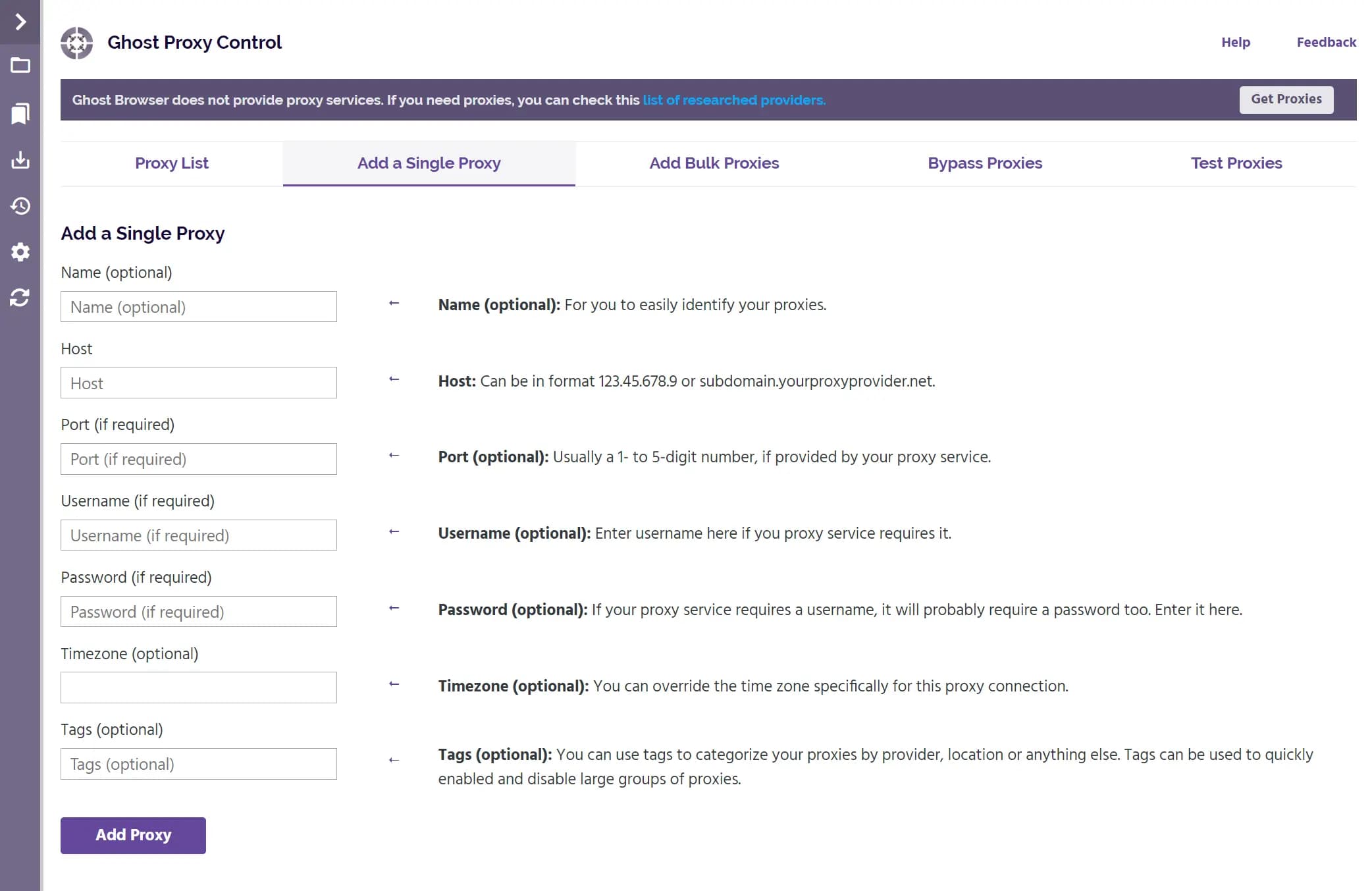 Ghost Proxy Control Add a Single Proxy
