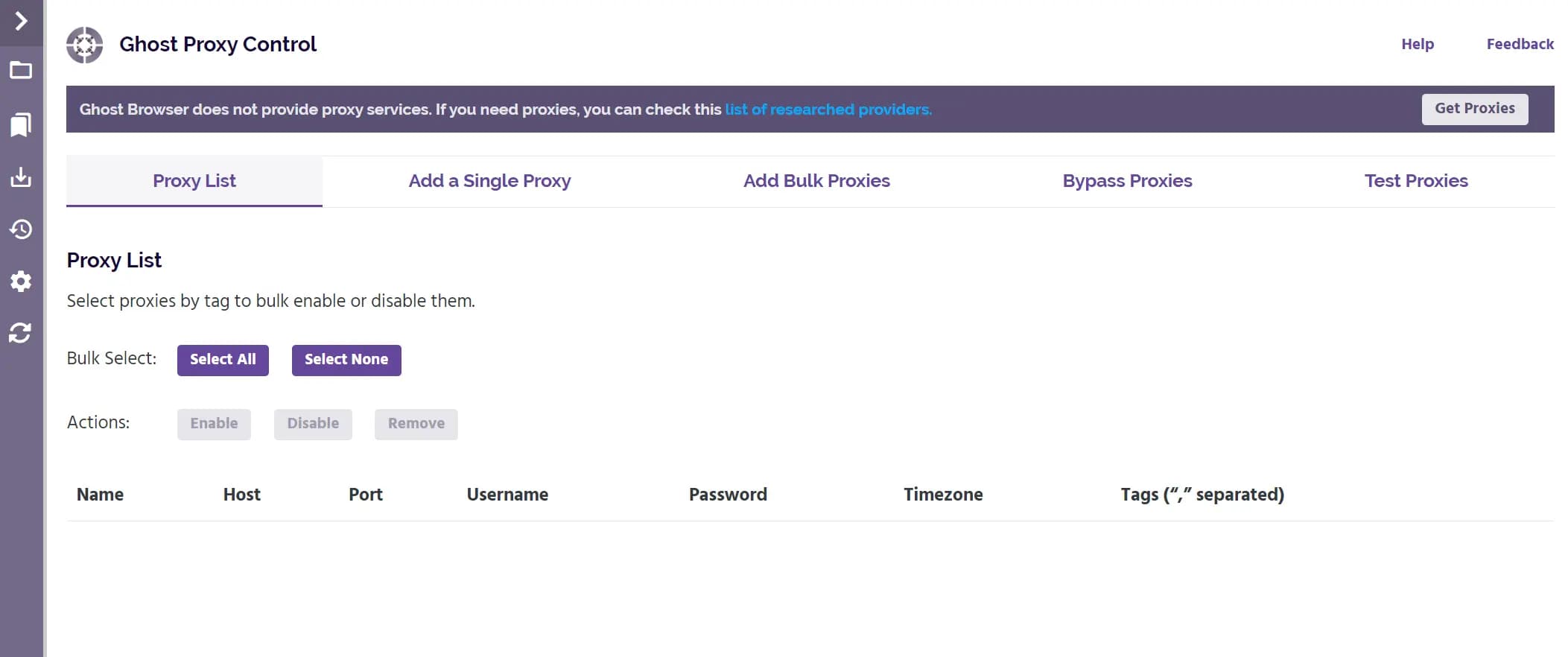 Ghost Proxy Control Proxy List Page