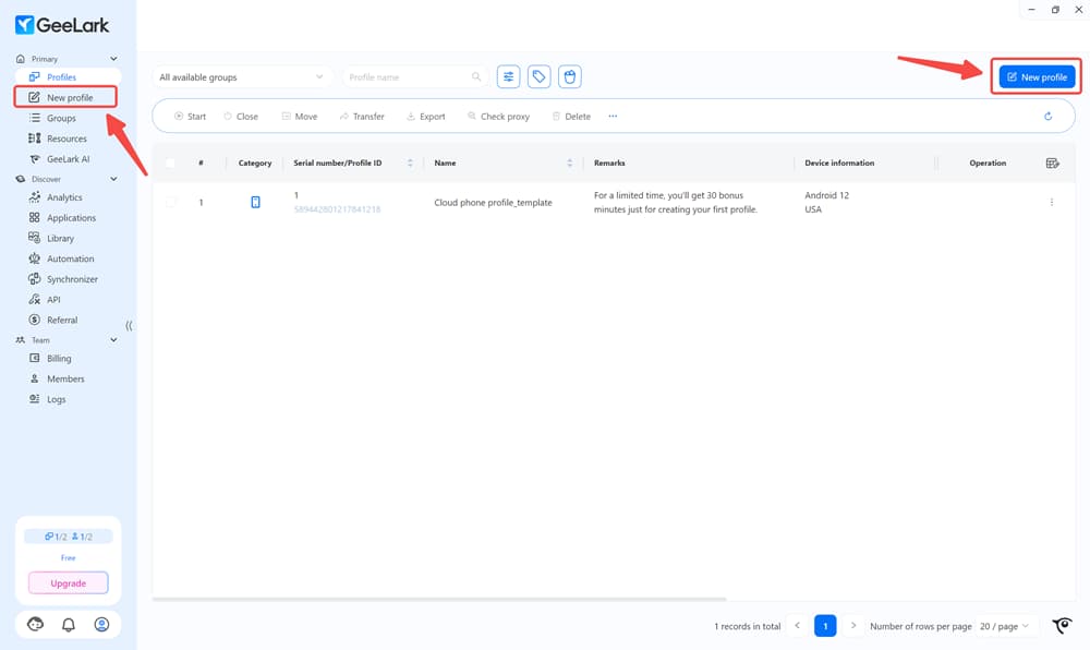 Create a New Profile in GeeLark