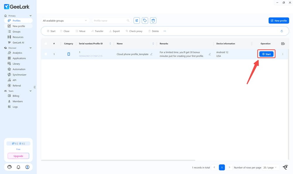 Start Cloud Phone Profile in GeeLark