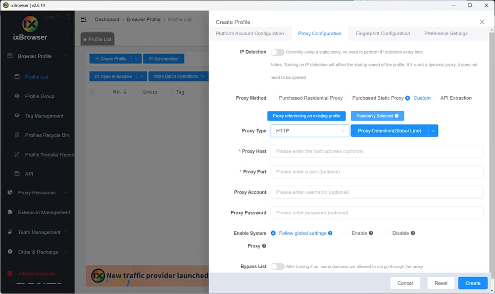 Create a New Profile in ixBrowser