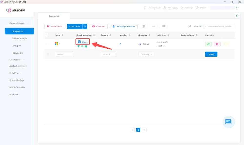 Open New Profile in MuLogin