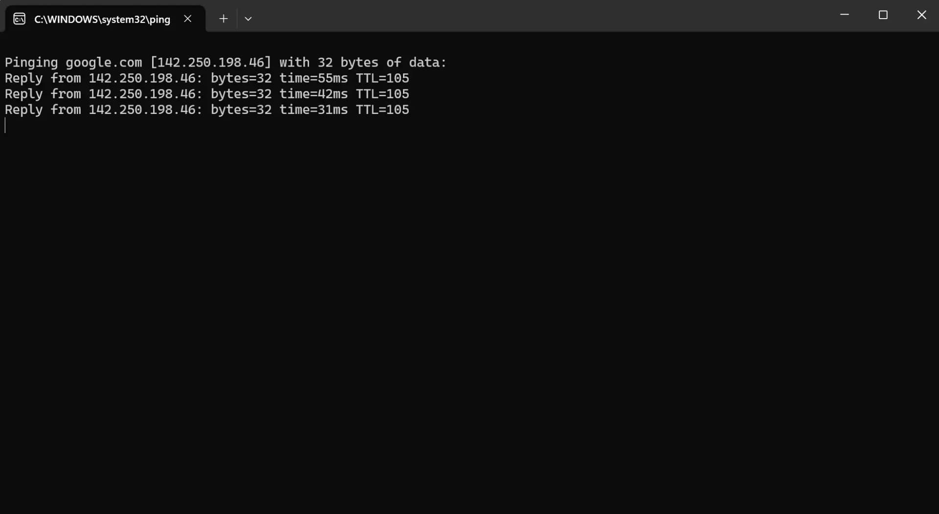 Command Prompt showing successful ping replies to google.com