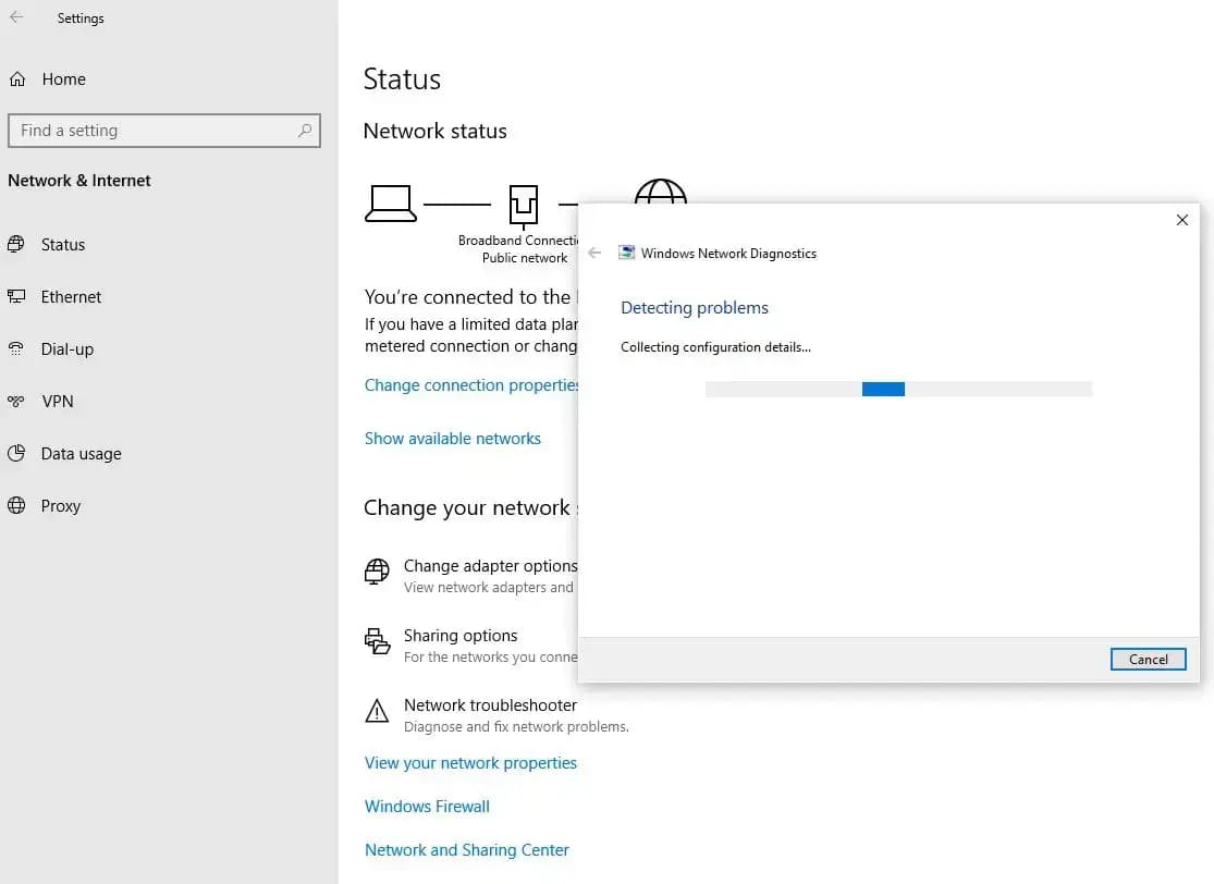 Windows Network Diagnostics detecting problems