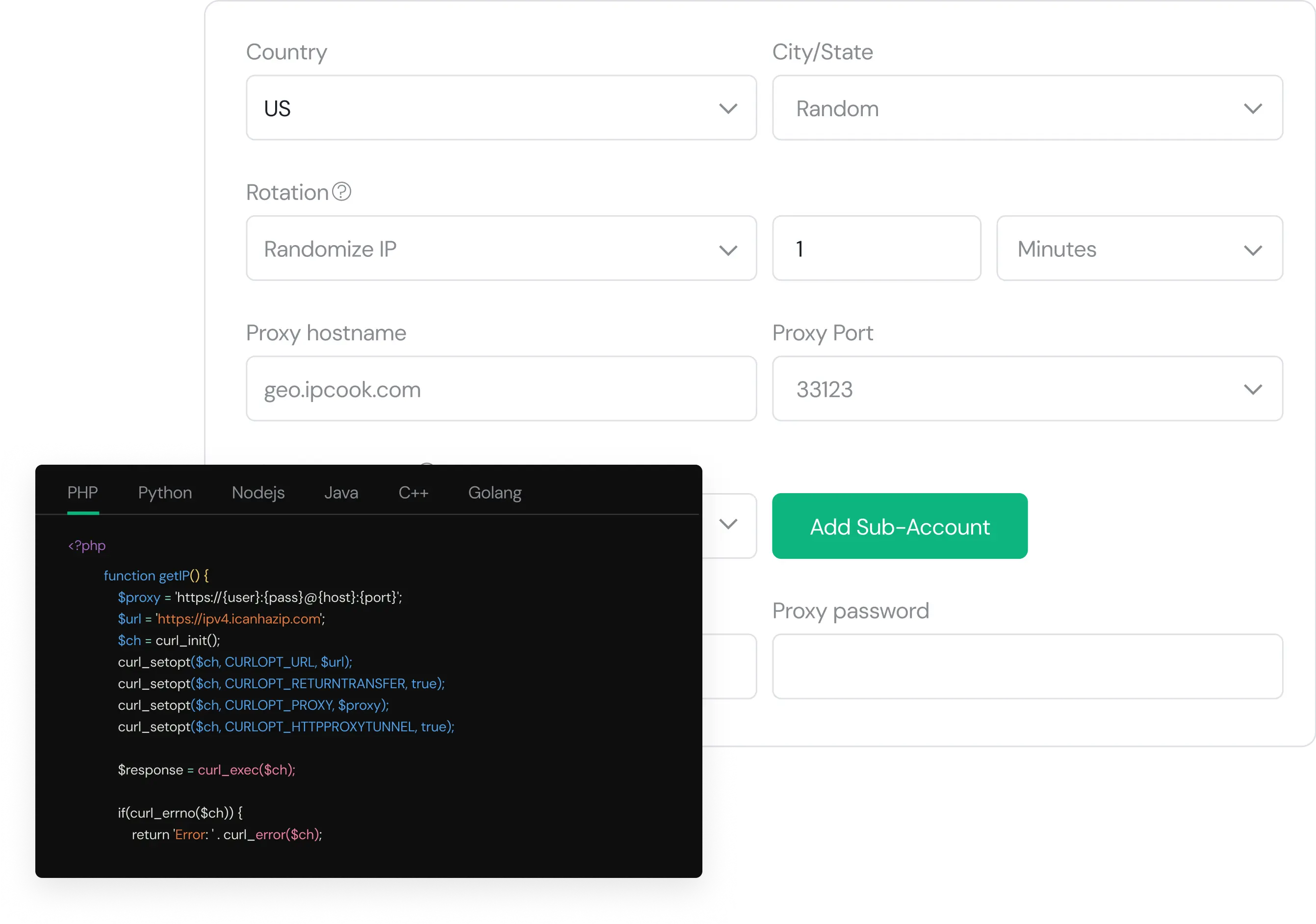 Fast proxy setup integration