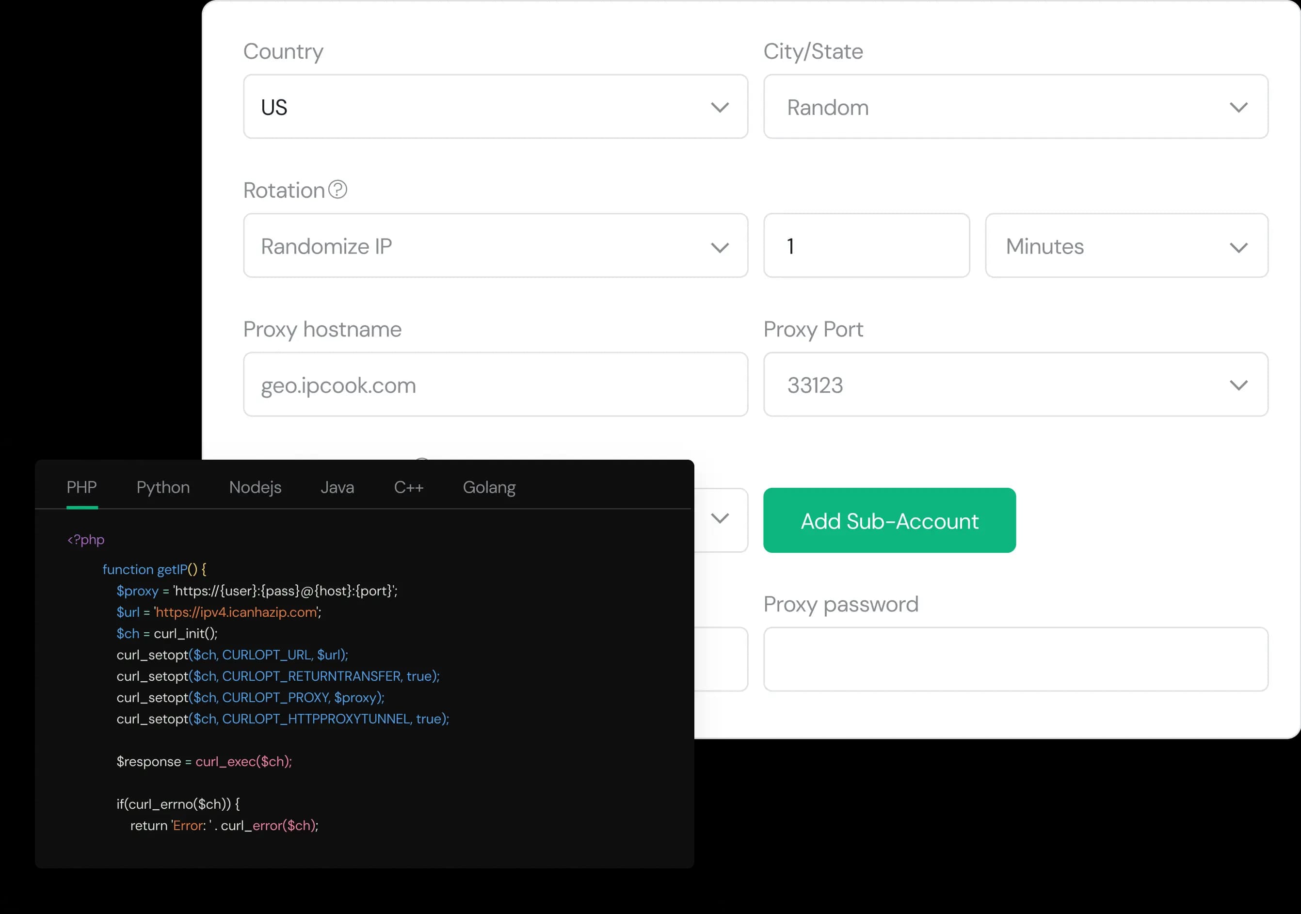 Fast proxy setup integration