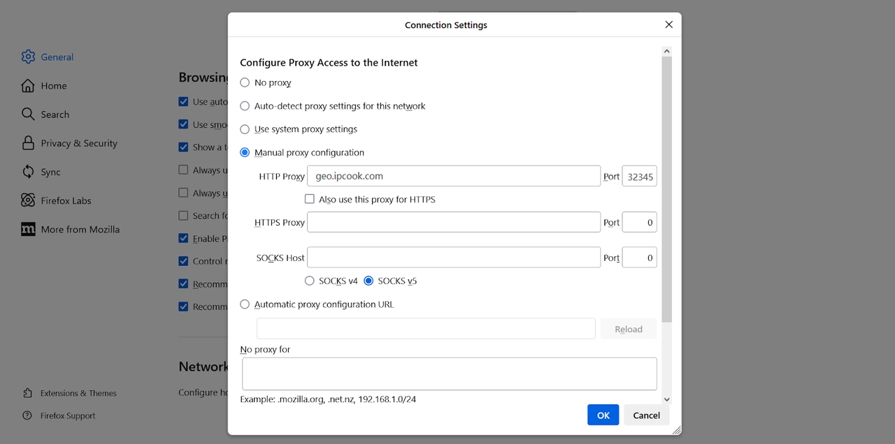 Firefox Connection Settings