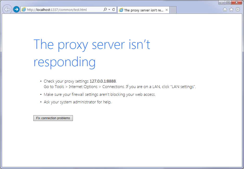 Internet Explorer error page “The proxy server isn’t responding”