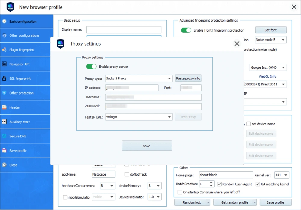 Enter Proxy Credentials in VMLogin