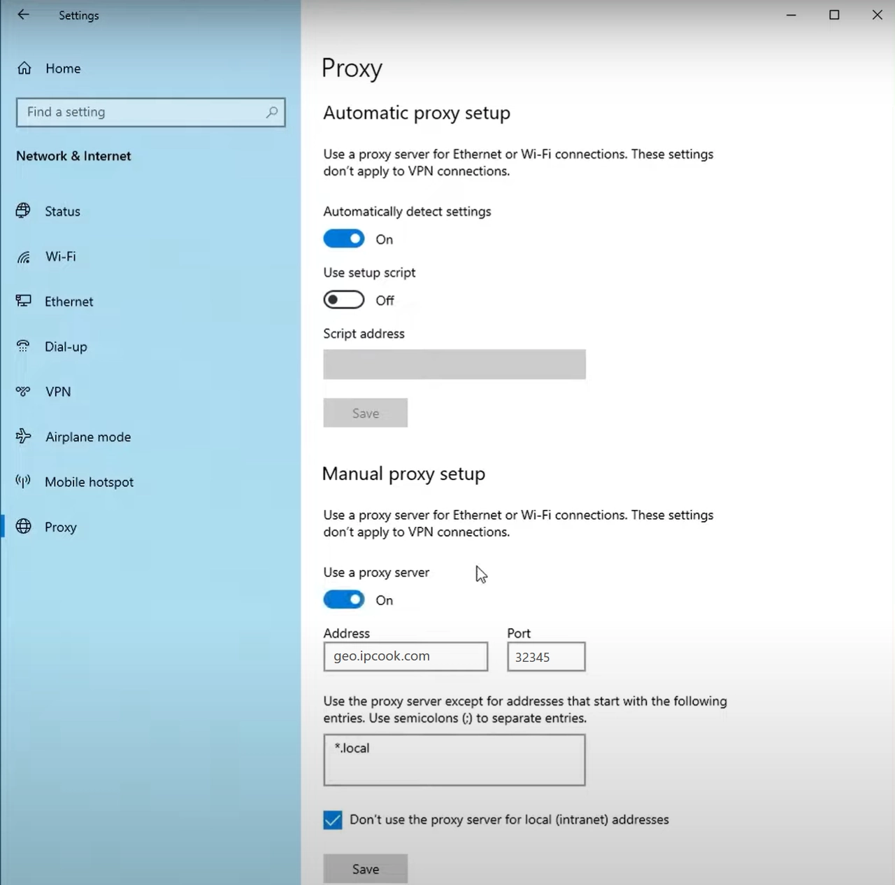 Windows proxy settings