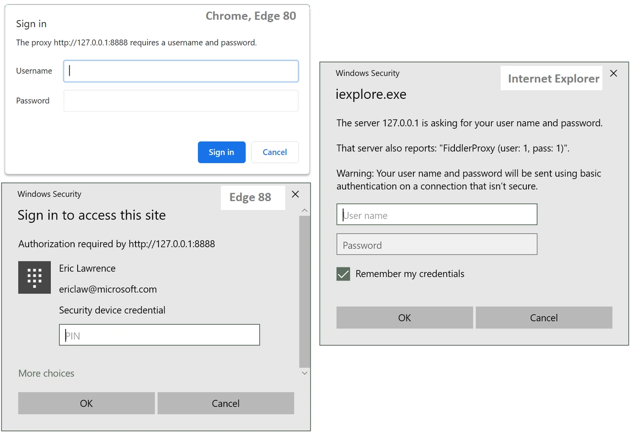 Proxy authentication pop-up on Windows browser