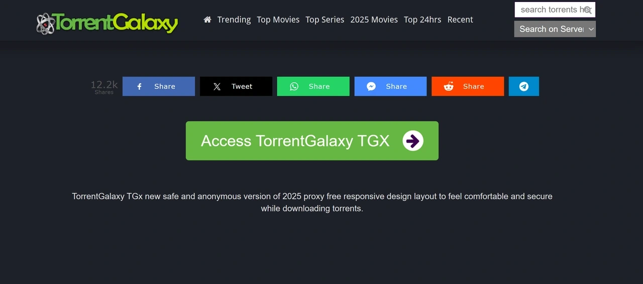 TorrentGalaxy homepage