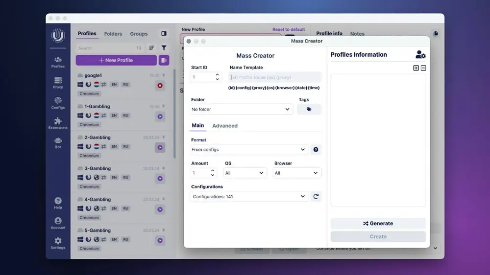 Create Bulk Profiles in Undetectable