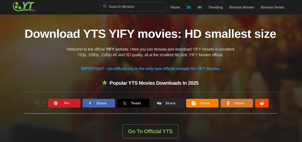 YTS homepage